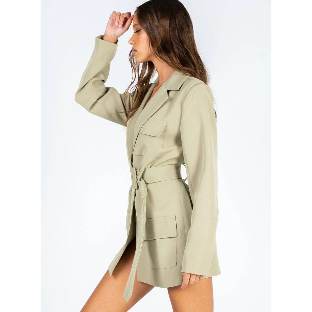 NEW Lioness Steinway Green Belted Tailored Collar Jacket Mini Blazer Dress Sz XS - Picture 12 of 15